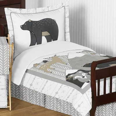 Sweet Jojo Designs Boy, Girl, Unisex/Gender Neutral Toddler Bedding Set Woodland Friends Grey And White 5pc 6 Sweet Jojo Designs Boy, Girl, Unisex/Gender Neutral Toddler Bedding Set Woodland Friends Grey And White 5pc - Image 4