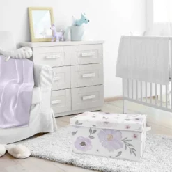Sweet Jojo Designs Girl Fabric Storage Toy Bin Watercolor Floral Purple Pink And Grey