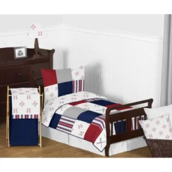 Sweet Jojo Designs Boy Toddler Bedding Set Baseball Patch Red, White, Blue And Grey 5 Pc -Smart Baby Decor GUEST 054f70a3 dc92 4d68 827e b37a5b92395b