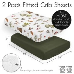 Sweet Jojo Designs Boy Girl Gender Neutral Unisex Fitted Crib Sheets Set Watercolor Woodland Forest Animals Green Brown White 2pc -Smart Baby Decor GUEST 0955ea21 4a94 43bd ba5b 5fe4cfe728d1