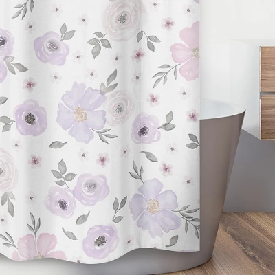 Sweet Jojo Designs Shower Curtain 72in.x72in. Watercolor Floral Purple, Pink And Grey 4 Sweet Jojo Designs Shower Curtain 72in.x72in. Watercolor Floral Purple, Pink And Grey - Image 2