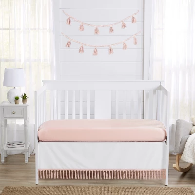 Sweet Jojo Designs Girl Baby Crib Bed Skirt Boho Fringe Collection Solid White And Pink 3 Sweet Jojo Designs Girl Baby Crib Bed Skirt Boho Fringe Collection Solid White And Pink