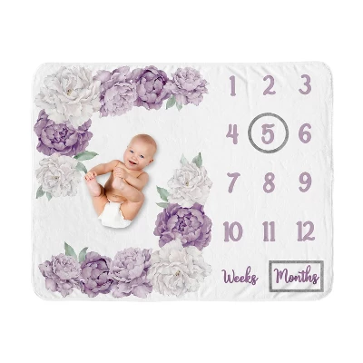 Sweet Jojo Designs Girl Baby Milestone Blanket Peony Floral Garden Purple And Ivory 7 Sweet Jojo Designs Girl Baby Milestone Blanket Peony Floral Garden Purple And Ivory - Image 5