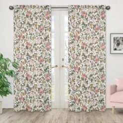 Sweet Jojo Designs Girl Window Curtain Panels Drapes 84in. Vintage Floral Pink Green Yellow