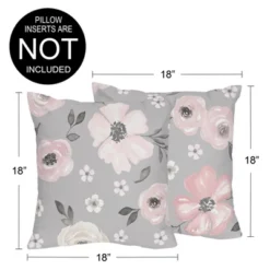 Sweet Jojo Designs Girl Decorative Throw Pillow Covers 18in. (Pillow Inserts Not Included) Watercolor Floral Grey Pink And White 2pc -Smart Baby Decor GUEST 149b2d0a 7bf0 495d b182 ad6a42649368