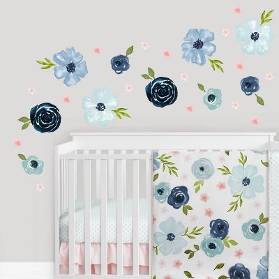 Sweet Jojo Designs Girl Wall Decal Stickers Art Nursery Décor Watercolor Floral Blue Pink And Grey 4pc 5 Sweet Jojo Designs Girl Wall Decal Stickers Art Nursery Décor Watercolor Floral Blue Pink And Grey 4pc - Image 3