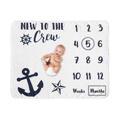 Sweet Jojo Designs Gender Neutral Baby Milestone Blanket Sailor Blue And White 7 Sweet Jojo Designs Gender Neutral Baby Milestone Blanket Sailor Blue And White - Image 5
