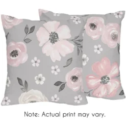 Sweet Jojo Designs Girl Decorative Throw Pillow Covers 18in. (Pillow Inserts Not Included) Watercolor Floral Grey Pink And White 2pc -Smart Baby Decor GUEST 1e9d2a25 9d75 4e20 94e4 48d67370dc69