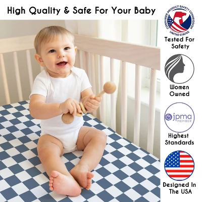 Sweet Jojo Designs Boy, Girl, Unisex/Gender Neutral Baby Fitted Crib Sheet Gingham Checkered Plaid Blue And White 4 Sweet Jojo Designs Boy, Girl, Unisex/Gender Neutral Baby Fitted Crib Sheet Gingham Checkered Plaid Blue And White - Image 2