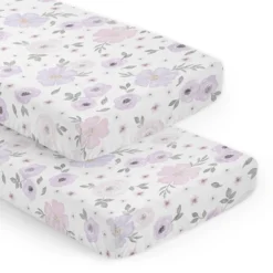 Sweet Jojo Designs Girl Fitted Crib Sheets Set Watercolor Floral Purple Pink And Grey 2pc -Smart Baby Decor GUEST 26e4b817 b8e4 4e77 879e 8efc28d012d5