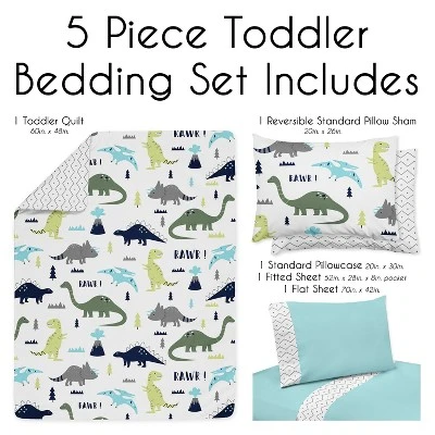Sweet Jojo Designs Boy Toddler Bedding Set Mod Dinosaur Blue And Green Blue And Green 5pc. 4 Sweet Jojo Designs Boy Toddler Bedding Set Mod Dinosaur Blue And Green Blue And Green 5pc. - Image 2