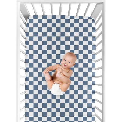 Sweet Jojo Designs Boy, Girl, Unisex/Gender Neutral Baby Fitted Crib Sheet Gingham Checkered Plaid Blue And White 7 Sweet Jojo Designs Boy, Girl, Unisex/Gender Neutral Baby Fitted Crib Sheet Gingham Checkered Plaid Blue And White - Image 5