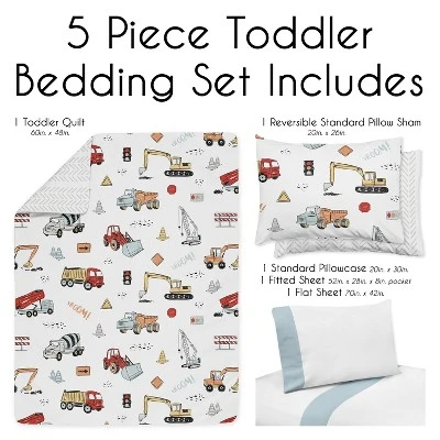 Sweet Jojo Designs Boy Toddler Bedding Set Construction Truck Red Blue And Yellow 5pc. 4 Sweet Jojo Designs Boy Toddler Bedding Set Construction Truck Red Blue And Yellow 5pc. - Image 2