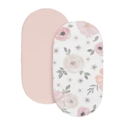 Sweet Jojo Designs Girl Baby Bassinet Fitted Sheets Set Watercolor Floral Pink Grey And White 2pc