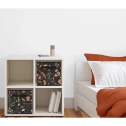 Sweet Jojo Designs Girl Fabric Storage Bins Set Boho Floral Wildflower Black Orange And Blue