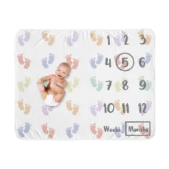 Sweet Jojo Designs Gender Neutral Unisex Baby Milestone Blanket Baby Footprints Multicolor -Smart Baby Decor GUEST 384e6f53 9529 4dcc 84ba c629563aedd3