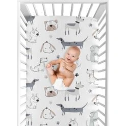 Sweet Jojo Designs Boy Baby Fitted Crib Sheet Cartoon Puppy White Taupe And Blue -Smart Baby Decor GUEST 38bfe789 c923 4dfb 9198 2f0df6a08321