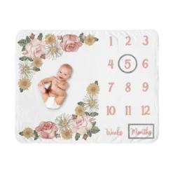 Sweet Jojo Designs Girl Milestone Swaddle Baby Blanket Vintage Floral Collection -Smart Baby Decor GUEST 393938f4 f3e0 471a a633 8f238a3e2213