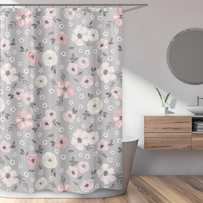 Sweet Jojo Designs Shower Curtain 72in.x72in. Watercolor Floral Grey Pink 3 Sweet Jojo Designs Shower Curtain 72in.x72in. Watercolor Floral Grey Pink