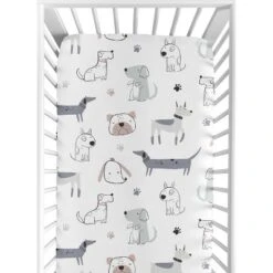 Sweet Jojo Designs Boy Baby Fitted Crib Sheet Cartoon Puppy White Taupe And Blue -Smart Baby Decor GUEST 437c6bb8 1f77 4de4 889a 7a286c141934