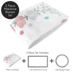 Sweet Jojo Designs Girl Baby Milestone Blanket Pop Floral Pink, Grey And Blue