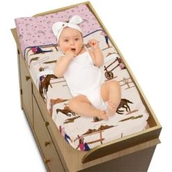 Sweet Jojo Designs Girl Changing Pad Cover Western Cowgirl Pink Brown And Beige