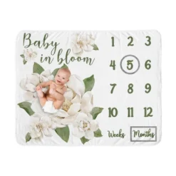 Sweet Jojo Designs Girl Baby Milestone Blanket Watercolor Magnolia Green And Ivory -Smart Baby Decor GUEST 51639d44 7edc 44e5 9203 d5dbd50de429
