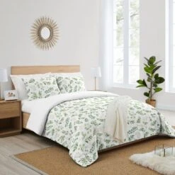 Sweet Jojo Designs Full/Queen Comforter Bedding Set Botanical Green And White 3 Pc