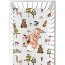 Sweet Jojo Designs Gender Neutral Unisex Baby Fitted Crib Sheet Watercolor Woodland Forest Animals Green Brown White -Smart Baby Decor GUEST 59440579 a166 4605 960d a021b4f3a241