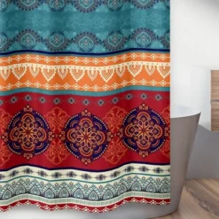 Sweet Jojo Designs Shower Curtain 72in.x72in. Red Boho Blue Orange -Smart Baby Decor GUEST 5a3bb7bd 1934 406c 9d02 7d7d5521c6dc