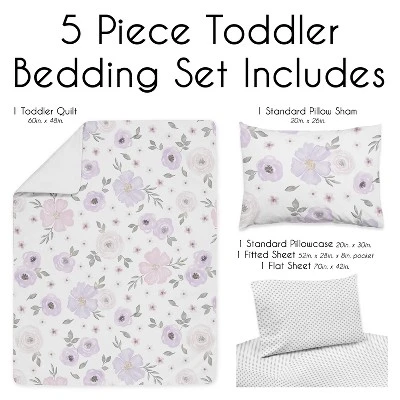 Sweet Jojo Designs Girl Toddler Bedding Set Watercolor Floral Purple Pink And Grey 5pc 4 Sweet Jojo Designs Girl Toddler Bedding Set Watercolor Floral Purple Pink And Grey 5pc - Image 2
