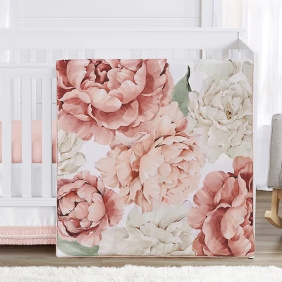 Sweet Jojo Designs Boy Or Girl Gender Neutral Unisex Baby Crib Bedding Set - Pink And Ivory Peony Floral Garden Collection 4pc 4 Sweet Jojo Designs Boy Or Girl Gender Neutral Unisex Baby Crib Bedding Set - Pink And Ivory Peony Floral Garden Collection 4pc - Image 2