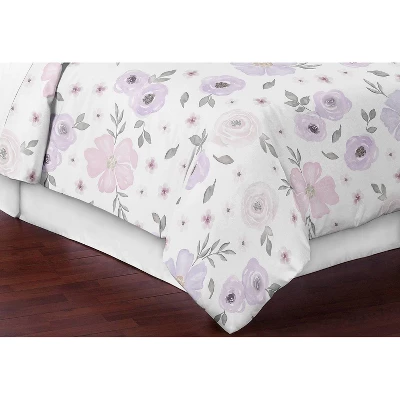 3pc Queen Bedding Set Sweet Jojo Designs Watercolor Floral Lavender/Gray - SWeet Jojo Designs 7 3pc Queen Bedding Set Sweet Jojo Designs Watercolor Floral Lavender/Gray - SWeet Jojo Designs - Image 5