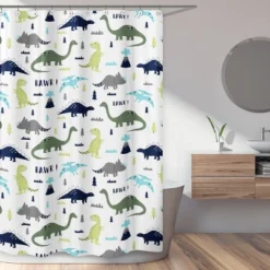 Sweet Jojo Designs Shower Curtain 72in.x72in. Mod Dinosaur Blue And Green