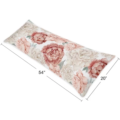 Sweet Jojo Designs Girl Body Pillow Cover (Pillow Not Included) 54in.x20in. Peony Floral Garden Pink And Ivory 5 Sweet Jojo Designs Girl Body Pillow Cover (Pillow Not Included) 54in.x20in. Peony Floral Garden Pink And Ivory - Image 3