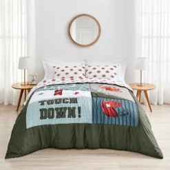 Sweet Jojo Designs Boy Full/Queen Comforter Bedding Set Football Green Brown And Red 3pc