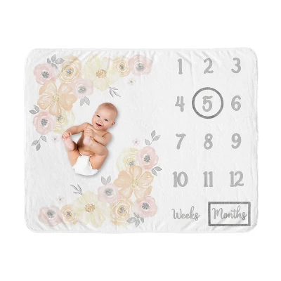 Sweet Jojo Designs Girl Baby Milestone Blanket Watercolor Floral Yellow And Pink 8 Sweet Jojo Designs Girl Baby Milestone Blanket Watercolor Floral Yellow And Pink - Image 6