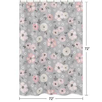 Sweet Jojo Designs Shower Curtain 72in.x72in. Watercolor Floral Grey Pink 6 Sweet Jojo Designs Shower Curtain 72in.x72in. Watercolor Floral Grey Pink - Image 4