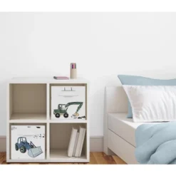Sweet Jojo Designs Boy Set Of 2 Kids' Decorative Fabric Storage Bins Construction Truck Green Blue And Grey