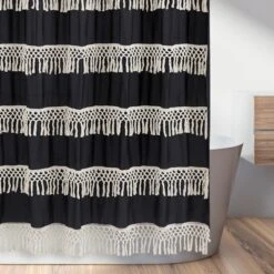 Sweet Jojo Designs Shower Curtain 72in.x72in. Boho Fringe Black And Ivory -Smart Baby Decor GUEST 7855ea2a a0da 4ec7 9f29 c43fa288ec40
