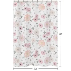 Sweet Jojo Designs Shower Curtain 72in.x72in. Watercolor Floral Pink And Grey -Smart Baby Decor GUEST 7ad5824f 01c8 4726 8ee4 7ff90fa30ef4