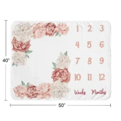 Sweet Jojo Designs Girl Baby Milestone Blanket Peony Floral Garden Pink And Ivory -Smart Baby Decor GUEST 7e48568c 0022 4017 9cbd 34d77d33c7f5
