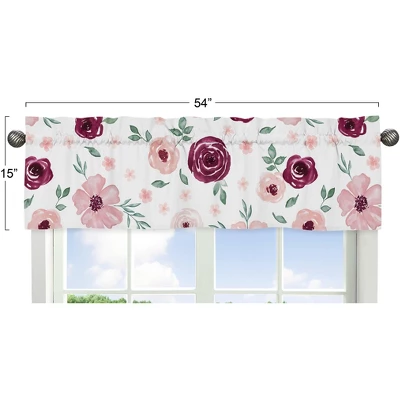 Sweet Jojo Designs Window Valance Treatment 54in. Watercolor Floral Burgundy Pink 3 Sweet Jojo Designs Window Valance Treatment 54in. Watercolor Floral Burgundy Pink