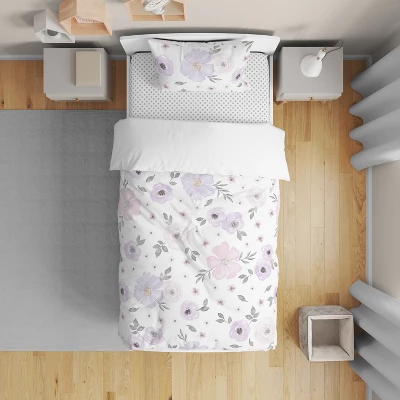 Sweet Jojo Designs Girl Toddler Bedding Set Watercolor Floral Purple Pink And Grey 5pc 3 Sweet Jojo Designs Girl Toddler Bedding Set Watercolor Floral Purple Pink And Grey 5pc