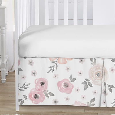 Sweet Jojo Designs Girl Baby Crib Bed Skirt Watercolor Floral Pink Grey And White 4 Sweet Jojo Designs Girl Baby Crib Bed Skirt Watercolor Floral Pink Grey And White - Image 2