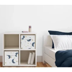 Sweet Jojo Designs Boy Or Girl Gender Neutral Unisex Set Of 2 Kids' Decorative Fabric Storage Bins Bear And Moon Blue Gold And Grey