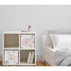 Sweet Jojo Designs Fabric Storage Bins Set Floral Watercolor Pink Grey And White