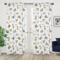 Sweet Jojo Designs Boy Window Curtain Panels Drapes 84in. Watercolor Dinosaur Dino Multicolor