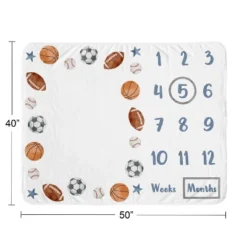 Sweet Jojo Designs Boy Baby Milestone Blanket Watercolor Sports Theme Blue Brown And Orange -Smart Baby Decor GUEST a67ed2a5 4d9a 49e6 8ea9 30aae4b2097a