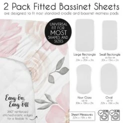 Sweet Jojo Designs Girl Baby Bassinet Fitted Sheets Set Watercolor Floral Pink Grey And White 2pc -Smart Baby Decor GUEST a91adf3a 99e4 492e 8af8 947664954853